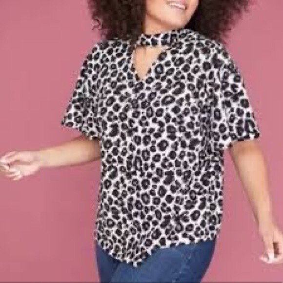 Lane Bryant Leopard Animal Print Keyhole Short Sleeve Top Size 26 NWT - Picture 1 of 9